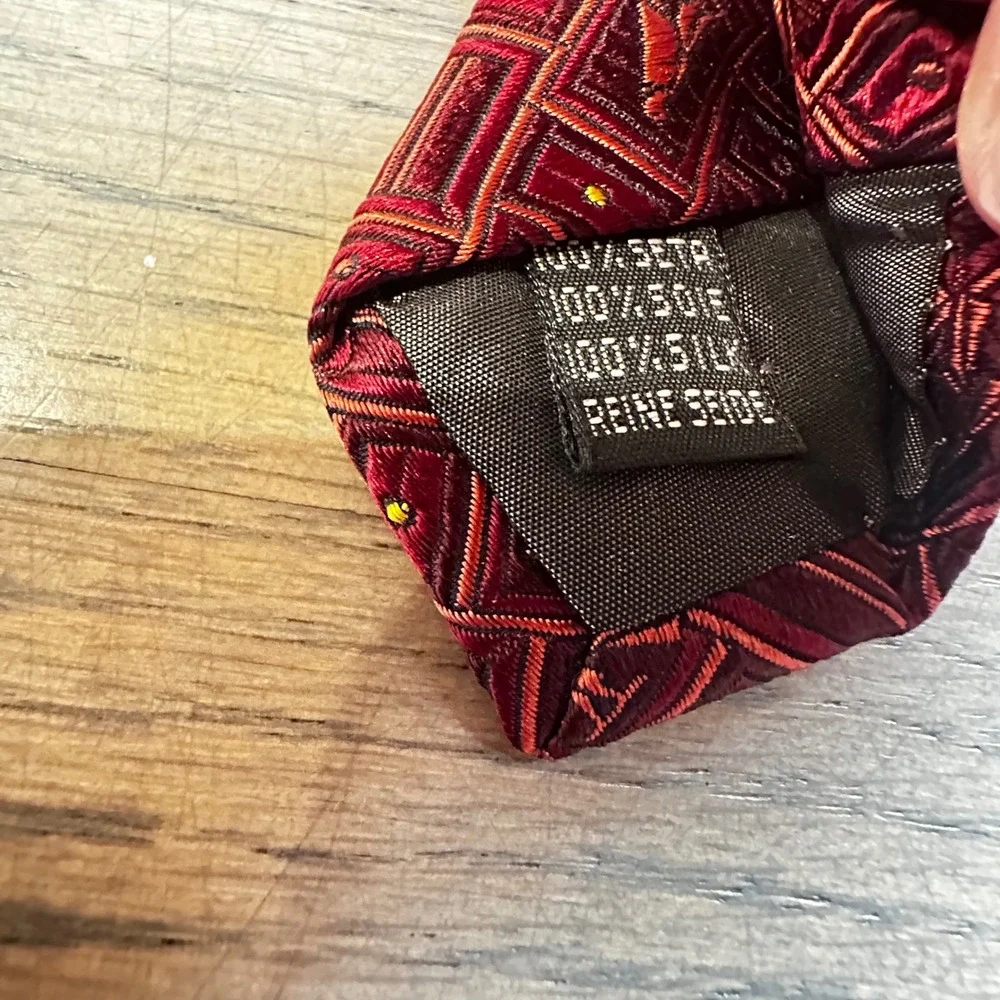 M Frey‎ Wien Burgundy Red Silk Necktie Bird Leaf Pattern Men's Formal Tie